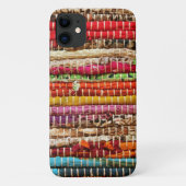 Coques Case-Mate iPhone Tissu tissé rayé aspect rustique rouge bleu brun (Dos)