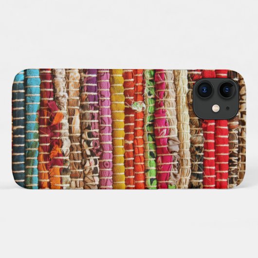 Coques Case-Mate iPhone Tissu tissé rayé aspect rustique rouge bleu brun (Dos (Horizontal))