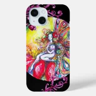 COQUE POUR iPhone 15 TITANIE ASSIS SUR UNE FLEURS ROUGE