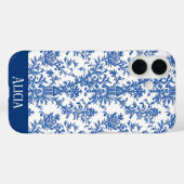 Coques Case-Mate iPhone Toile à fleurs bleue (Verso (horizontal))