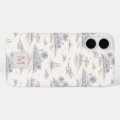 Coques Case-Mate iPhone Toile de Jouy Bleue Côtière Tropicale Monogramme (Verso (horizontal))