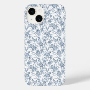 Coque Pour iPhone 14 Toile de Jouy bleue française
