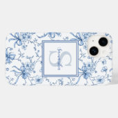 Coques Case-Mate iPhone Toile de Jouy Florale Bleue Monogramme Nom  (Verso (horizontal))
