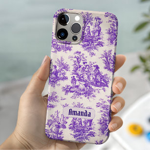 Coque Pour iPhone 14 Toile de Jouy florale violette vintage monogramme