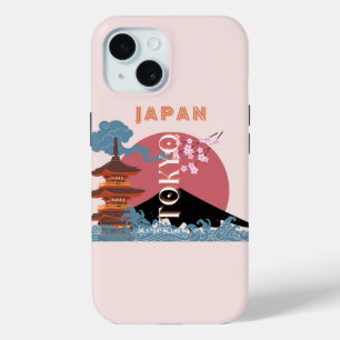Coque Pour iPhone 15 Tokyo Japan Travel Art, Retro Travel Art