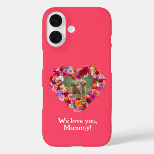 Coques iPhone 16 Ton propre chien Photo Fête des Mères Coeur Rose