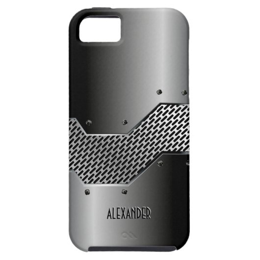Coques Case-Mate iPhone Tons gris foncé brillant apparence métallique (Dos)