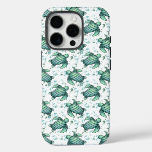 Coques iPhone 16 Pro tortue de mer aquarelle verte motif bleu animal