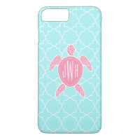 Tortue de mer rose décorée d'un monogramme +