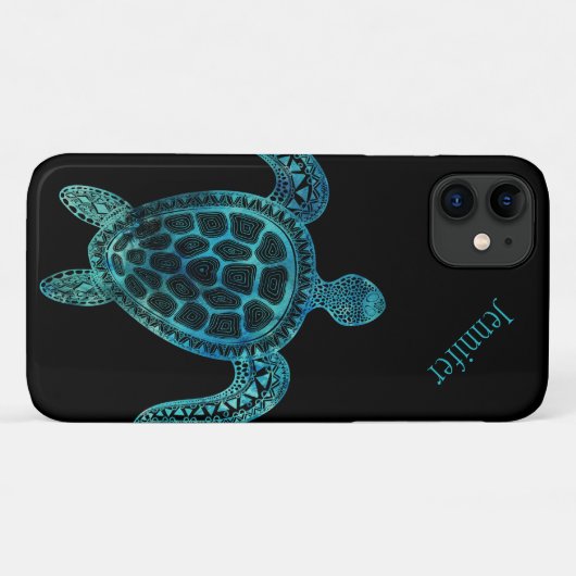 Coques Case-Mate iPhone Tortue de mer sur Noir (Dos (Horizontal))