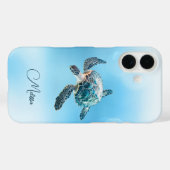 Coques Case-Mate iPhone Tortue de mer turquoise scintillante | Côtière (Verso (horizontal))