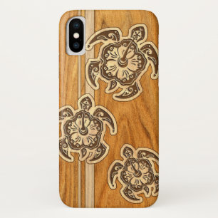Coques Pour iPhone Tortue hawaïenne en bois de Faux d'Uhane Honu