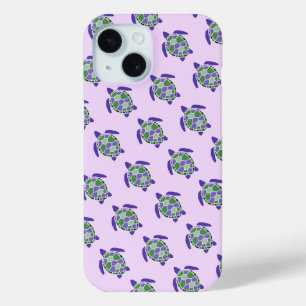Coque Pour iPhone 15 Tortue marine verte et violette Motif nautique