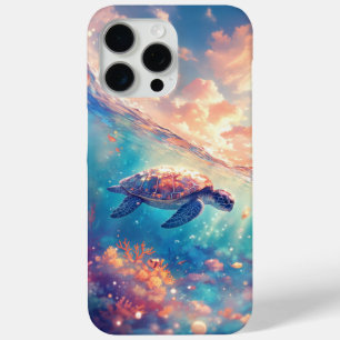 Coque iPhone 15 Pro Max Tortue parmi le coucher de soleil et le récif de c