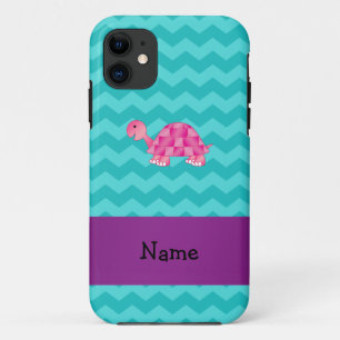 Coques Pour iPhone Tortue rose nommée personnalisée
