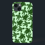 iPhone 13 Coque Tortue verte jolie Motif animale<br><div class="desc">Un joli motif fait de tortues de mer vertes remplit ce boîtier de téléphone Samsung. Idéal pour tous ceux qui aiment la faune / les animaux,  l'océan et les reptiles. La couleur vert clair de l'arrière - plan peut être changée par "Customiser".</div>