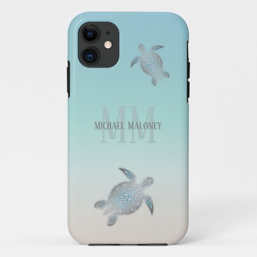 Coques Case-Mate iPhone Tortues Argentées Initiales Votre Nom (Dos)