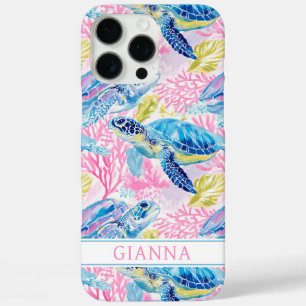 Coques iPhone 16 Pro Max Tortues de mer à l'aquarelle monogrammées