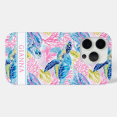 Coques Case-Mate iPhone Tortues de mer à l'aquarelle monogrammées (Verso (horizontal))