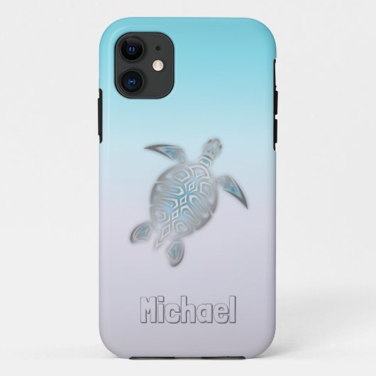 Coques Case-Mate iPhone Tortues de mer Argent Monogramme animal (Dos)