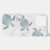 Coques Case-Mate iPhone Tortues de mer grises en marbre d'argent (Verso (horizontal))