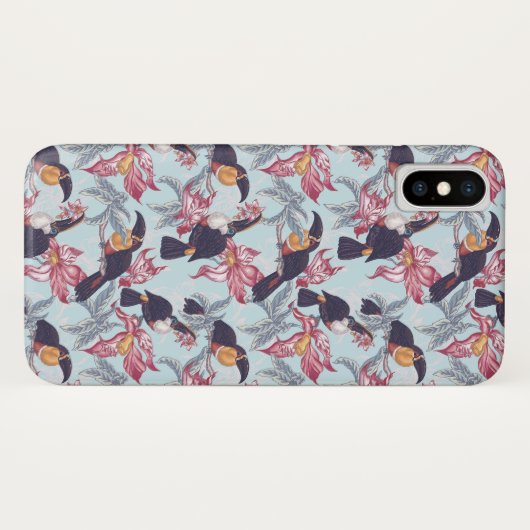 Coques Case-Mate iPhone Toucans À Fleurs Exotiques (Dos (Horizontal))