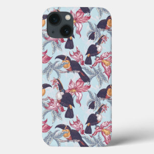 Coques Pour iPhone Toucans avec les fleurs exotiques