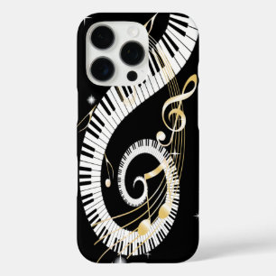 iPhone 16 Pro Case Touches de piano et notes de musique d'or