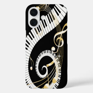 Coques iPhone 16 Touches de piano et notes de musique d'or iphone5