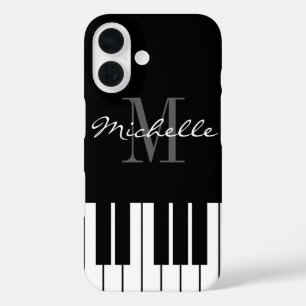Coques iPhone 16 Touches de piano noir et blanc monogramme personna