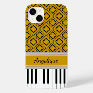 Coque Pour iPhone 14 Plus Touches de piano personnalisées Quatrefoil noir su