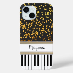 Coque Pour iPhone 15 Touches Piano personnalisées Pois or Motif