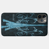 Coques Case-Mate iPhone Tour Eiffel Floriaux bleus (Dos (Horizontal))