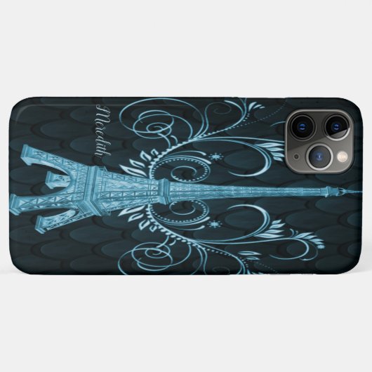 Coques Case-Mate iPhone Tour Eiffel Floriaux bleus (Dos (Horizontal))