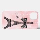 Coques Case-Mate iPhone Tour Eiffel Monogramme Paris rose et noir (Verso (horizontal))