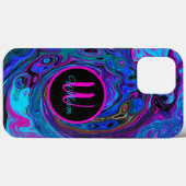Coques Case-Mate iPhone Tourbillon Abstrait Rétro Bleu et Violet (Verso (horizontal))