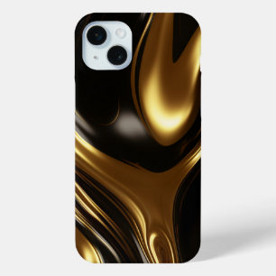 Coque iPhone 15 Mini Tourbillon métallique brillant d'or liquide