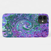 Coques Case-Mate iPhone Tourbillon Vert et Violet Abstrait Rétro Groovy (Dos (Horizontal))