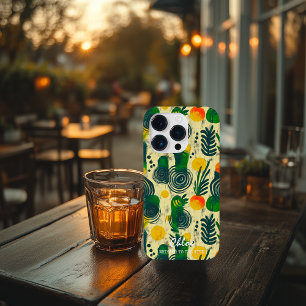 Coque Pour iPhone 14 Pro Tourbillons botaniques et feuilles avec nom person