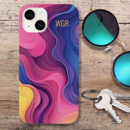 Coques Case-Mate iPhone Tourbillons de couleurs abstraites Monogramme 