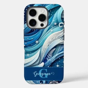 Coques iPhone 16 Pro Tourbillons d'hiver bleus et gelés