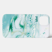 Coques Case-Mate iPhone Tourbillons en marbre blanc et vert (Verso (horizontal))