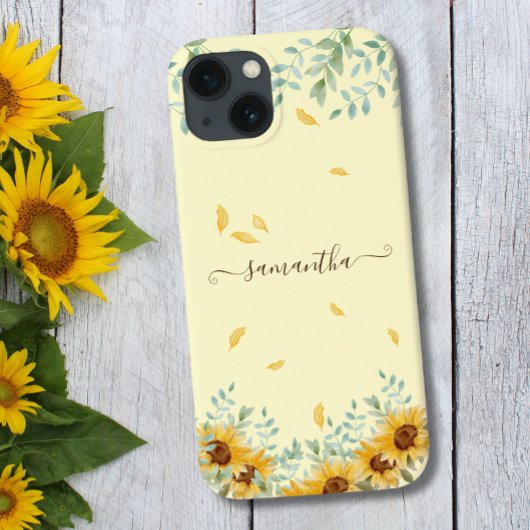 Coques Case-Mate iPhone Tournesol Aquarelle Florale Nom du script