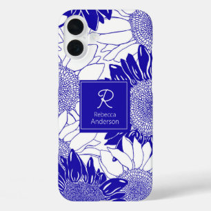 Coques iPhone 16 Plus Tournesol bleu et blanc personnalisés