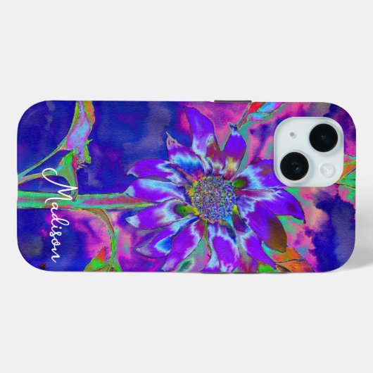 Coques Case-Mate iPhone Tournesol bleu violet abstrait | rétro funky (Verso (horizontal))