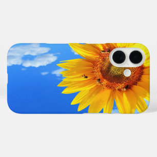 Coques iPhone 16 Tournesol et abeilles sur le ciel bleu