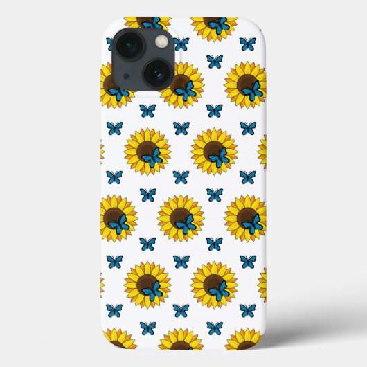Coques Case-Mate iPhone Tournesol et papillon bleu (Verso)