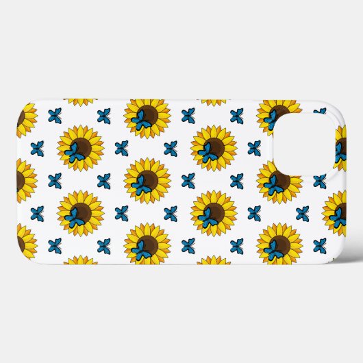 Coques Case-Mate iPhone Tournesol et papillon bleu (Verso (horizontal))