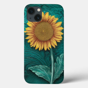 Case-Mate iPhone Case Tournesol jaune en cuir turquoise