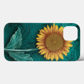 Coques Case-Mate iPhone Tournesol jaune en cuir turquoise (Verso (horizontal))
